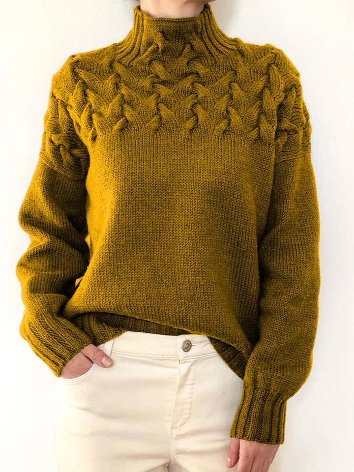 Rosa Clothing - Wholesale Knit Sweater - Women's - Cozy Solid Color Turtleneck Cable Knit Sweater6