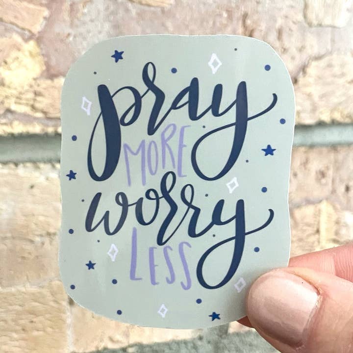Autocollant chrétien imperméable Pray More Worry Less pour la vente par Living Vertical Shop