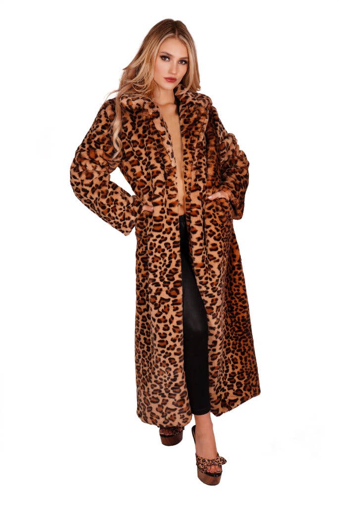 2633 - Faux Fur Leopard Long Coat for wholesale on Faire