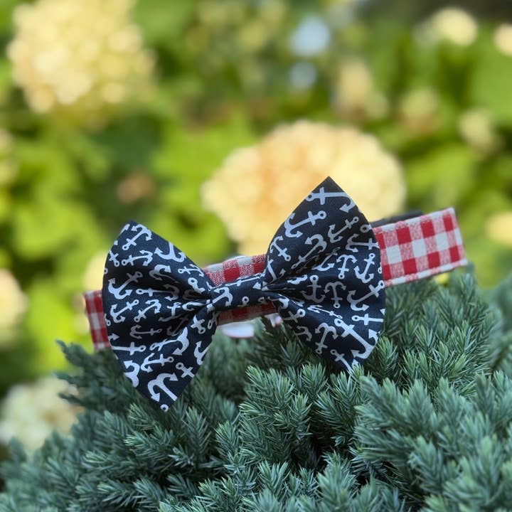 Anchors Bow Tie for Dog or Cat Collar Navy Blue Nautical for wholesale by Dog Collar World