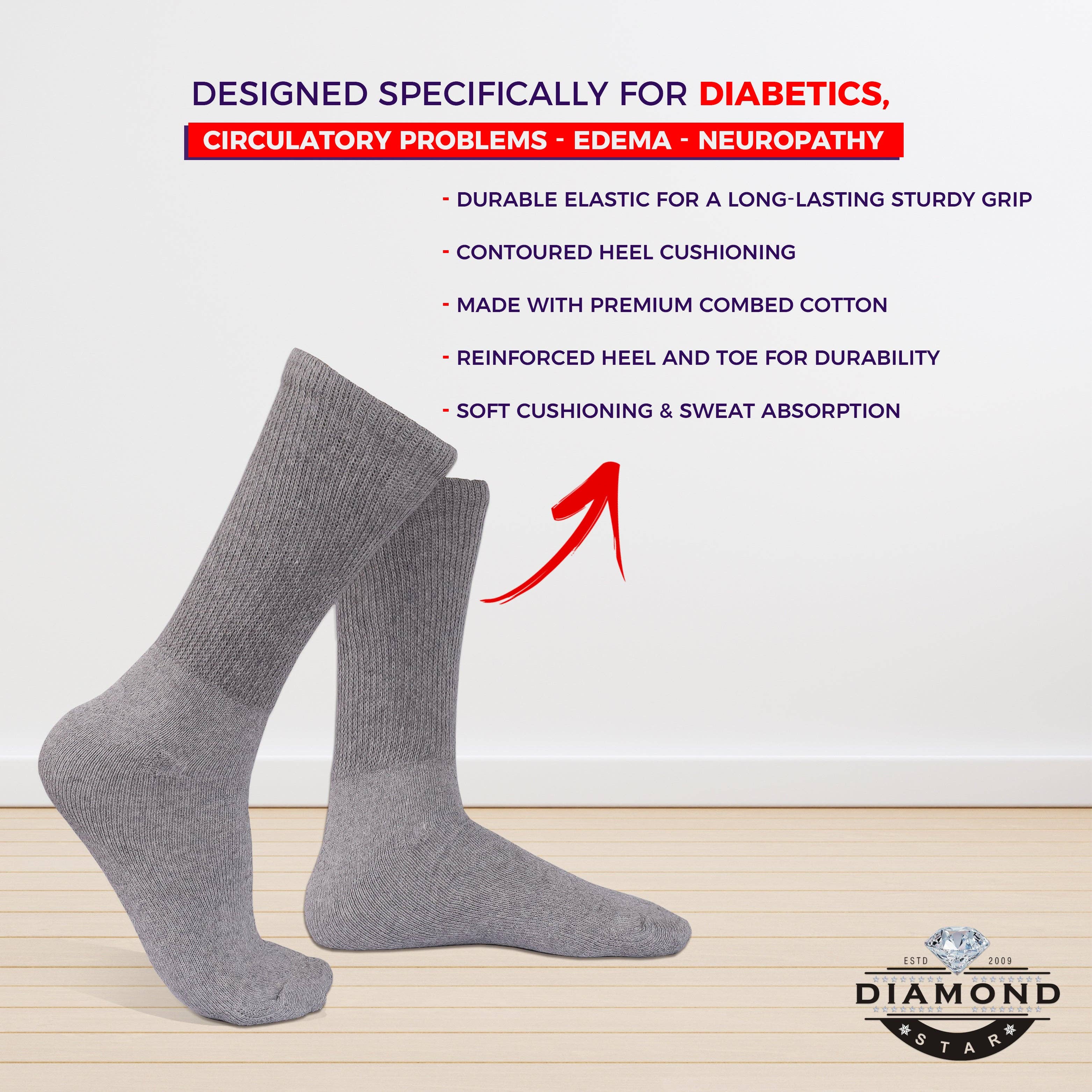 VINCO GROUP – Großhandel Socken - Unisex – Diabetiker-Crew-Socken Komfort Arztzugelassen Nicht bindend Zirkulierende Baumwollpolsterung Für Herren Damen.8