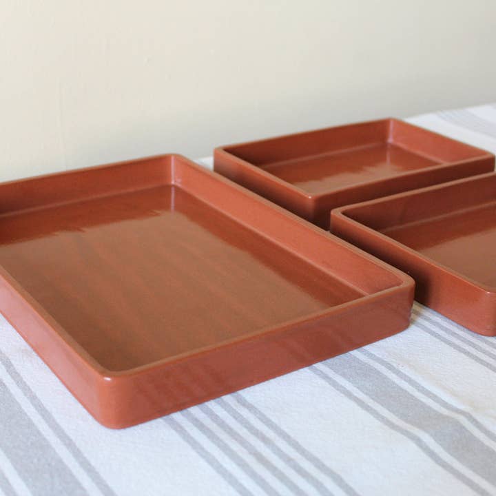 Studio Patenaude - Wholesale Decorative Tray - Rectangle Ceramic Nesting Trays | Terracotta