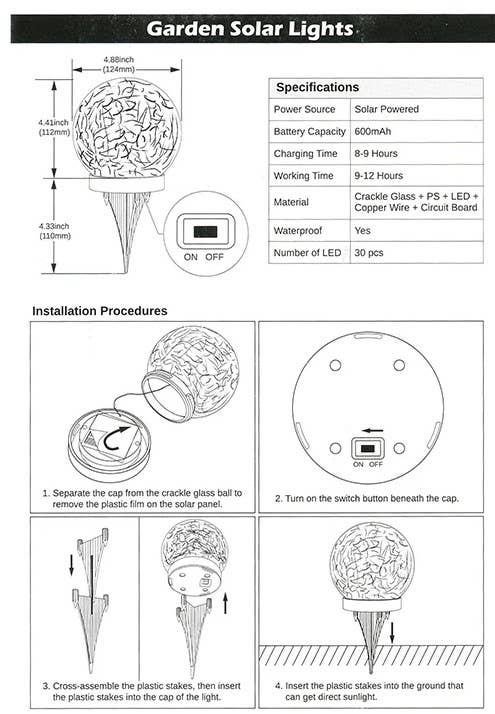 Will's Company - Wholesale Outdoor/Lawn Light - Solar Crackled Glass Globe Ball Light, Set of 2 in 4 colors6