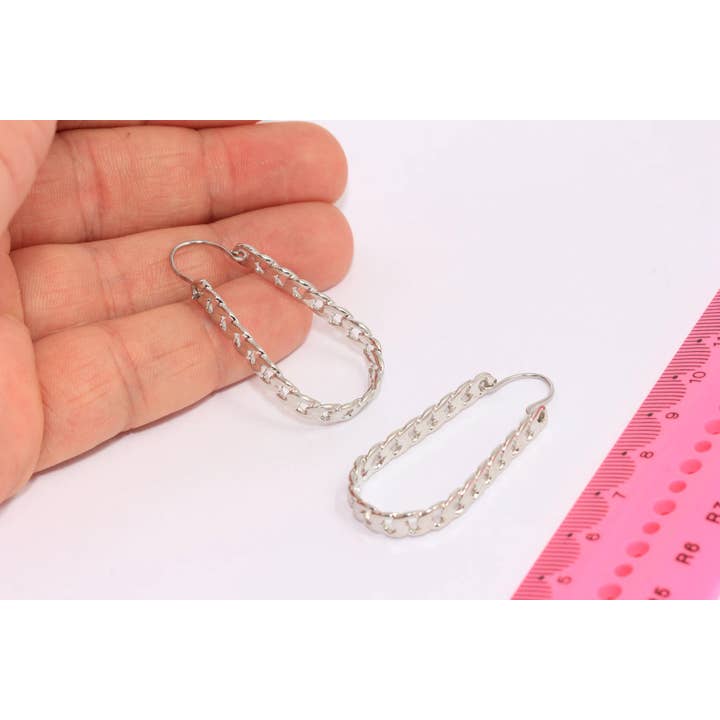 20x36mm Rhodium Plated Drop Chain Oorbellen, SLM287-2 voor wholesale door QueenJewelryM