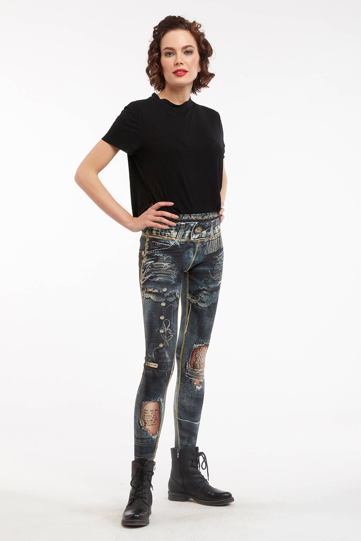 IPNG Design - Vente Legging tendance – femme - Legging à imprimé jean déchiré - Basique21