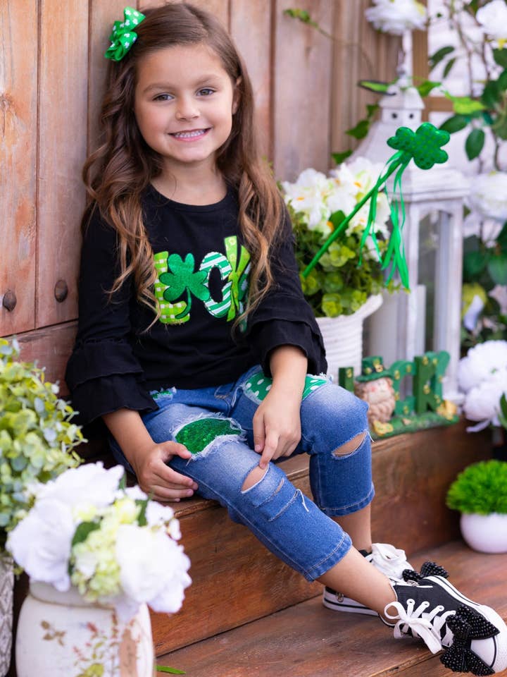 Ensemble de jeans patched I'm Lucky pour la vente par Mia Belle Girls • Wholesale