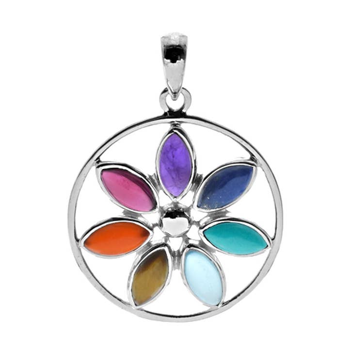 Kenna multi gemstone flower pendant for wholesale by Kali Ma Designs - Sterling Silver Jewellery