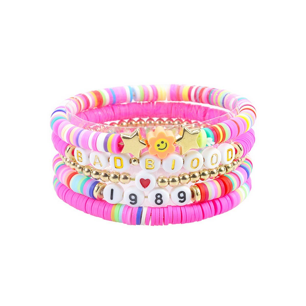 ACCITY - Wholesale Jewelry Set - 5PCS SMILING FACE LETTER BEAD BRACELET SET_CWMM05370