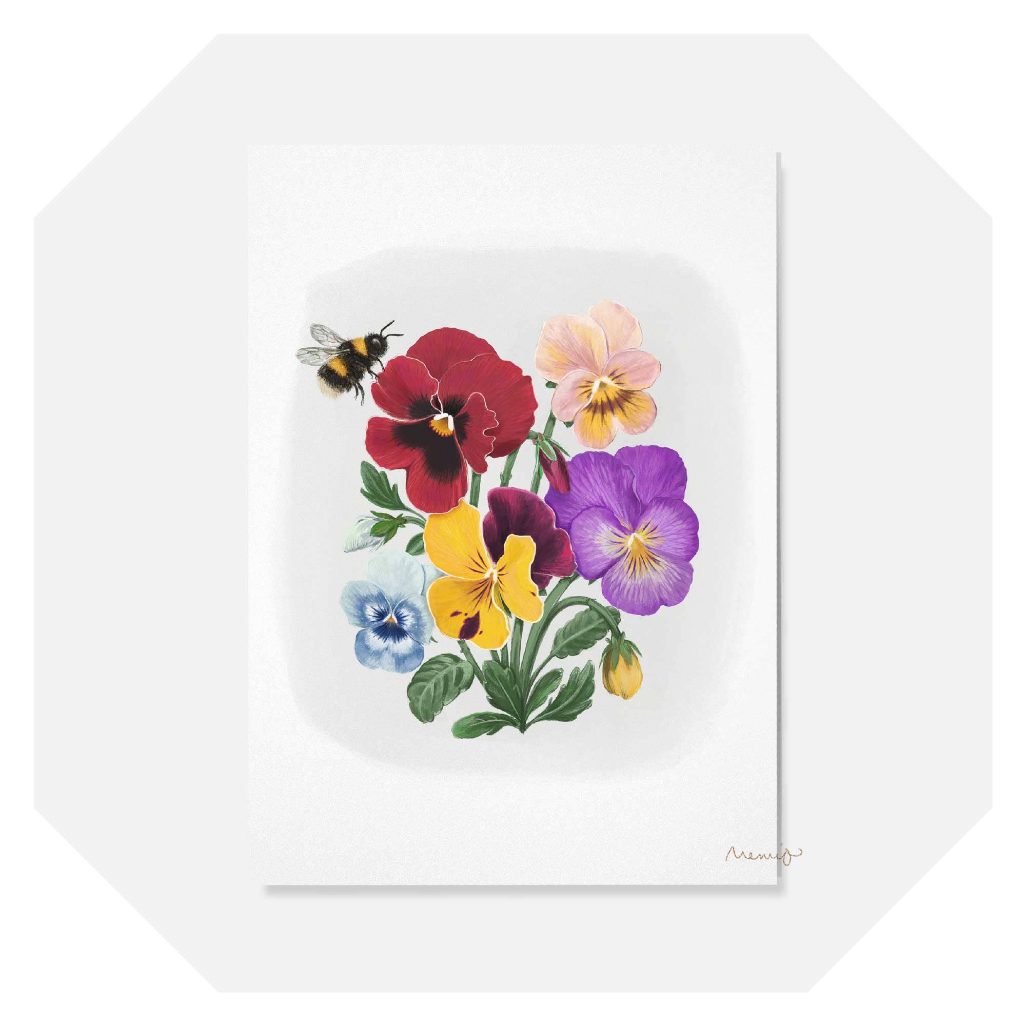 Memio Illustrated Designs - Wholesale Everyday Greeting Card - A6 Stemorsblomster / Pansies Card + copper envelope2
