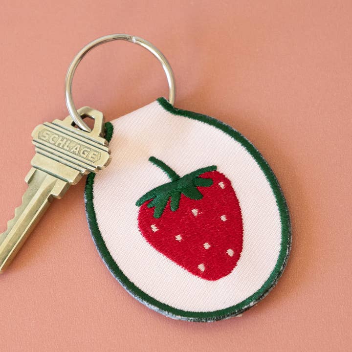 Strawberry Embroidered Keychain for wholesale by Lindy Stark Designs