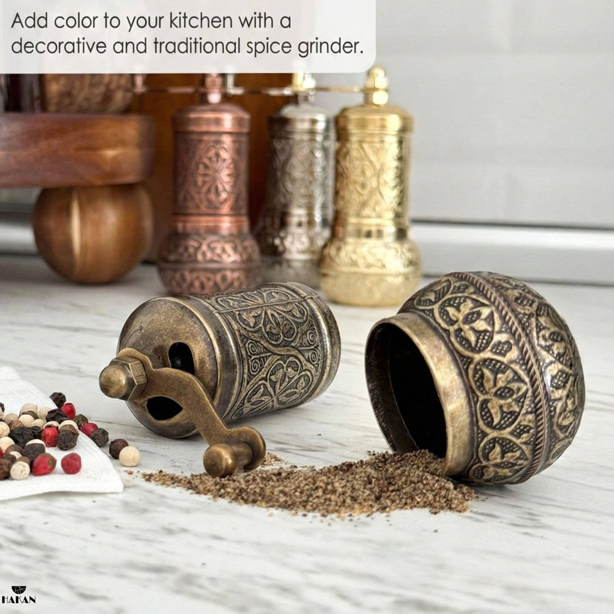 Hakan - Wholesale Pepper Mill - Copper Black Pepper Grinder, Refillable Spice Mill, 4.3 in17