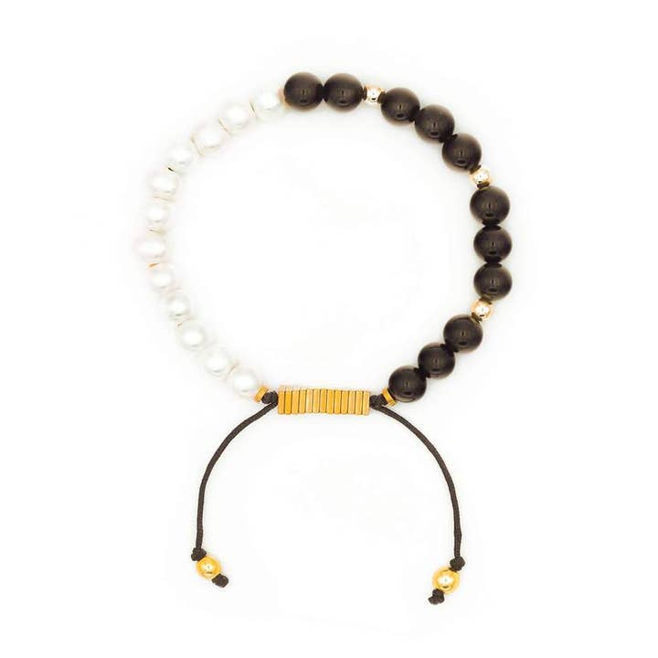Bracelet Perle et Onyx pour la vente par Popvibe
