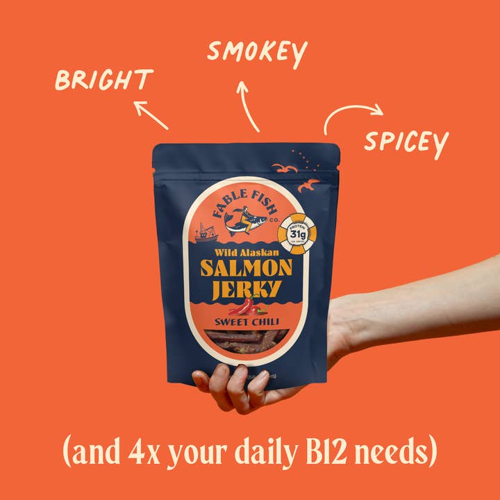 Fable Fish Company - Wholesale Jerky - Sweet Chili Wild Alaskan Sockeye Salmon Jerky (64-ct case)