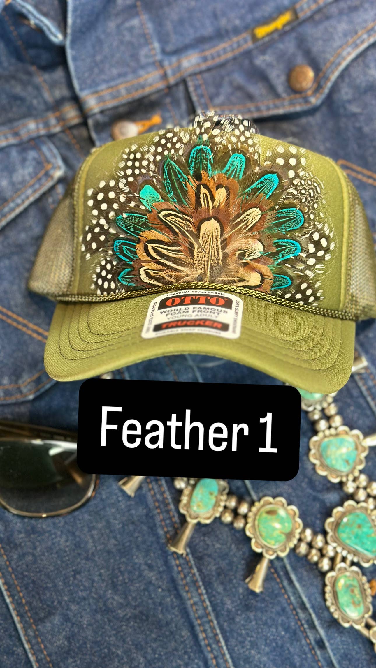 High Ho Silversmithing - Wholesale Trucker Hat - Women's - GREEN FEATHER TRUCKER HAT0