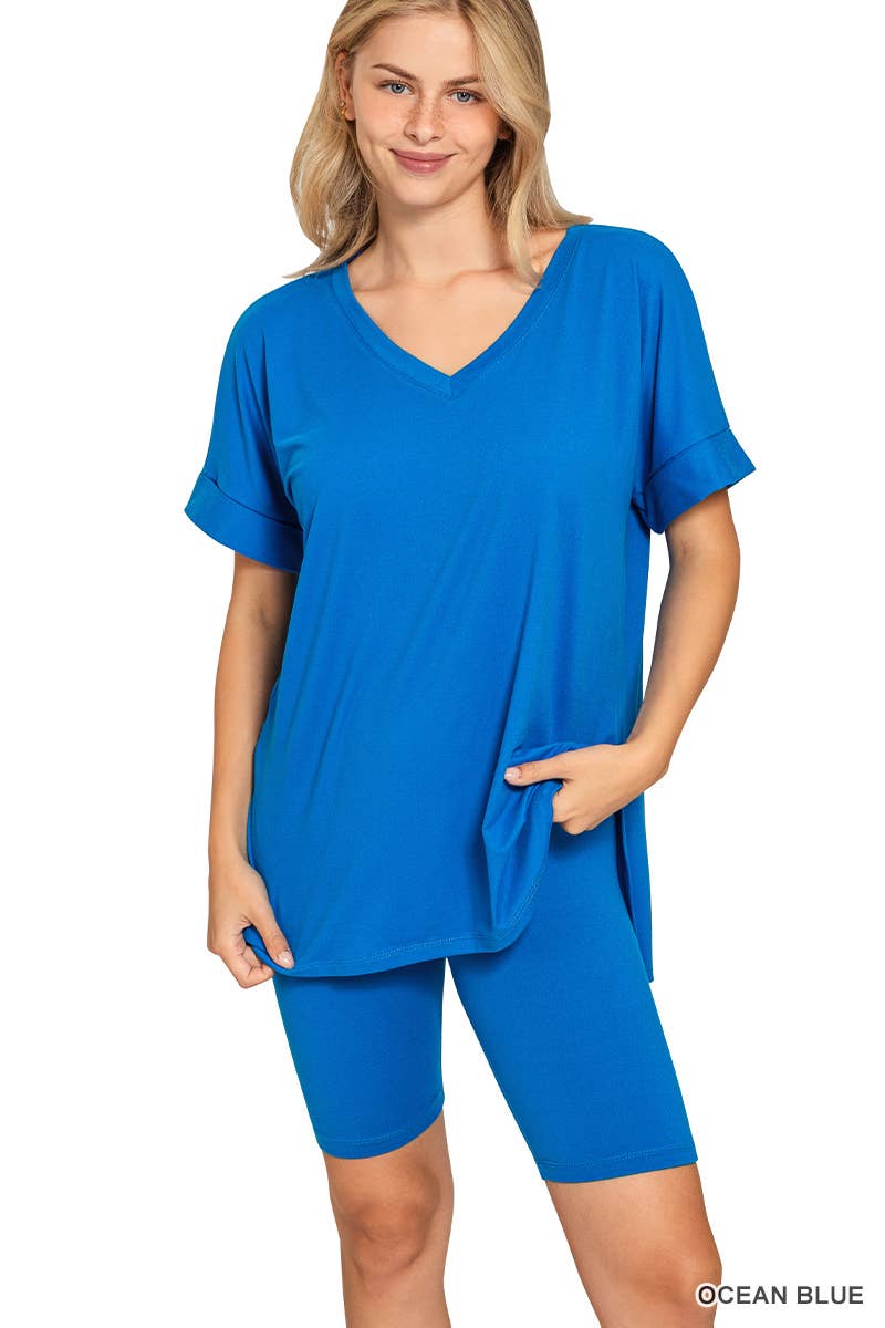 Vanilla Monkey - Wholesale Top & Short Set (NOT Loungewear) - Women's - Brushed Dty Microfiber V-neck Top And Biker Shorts10