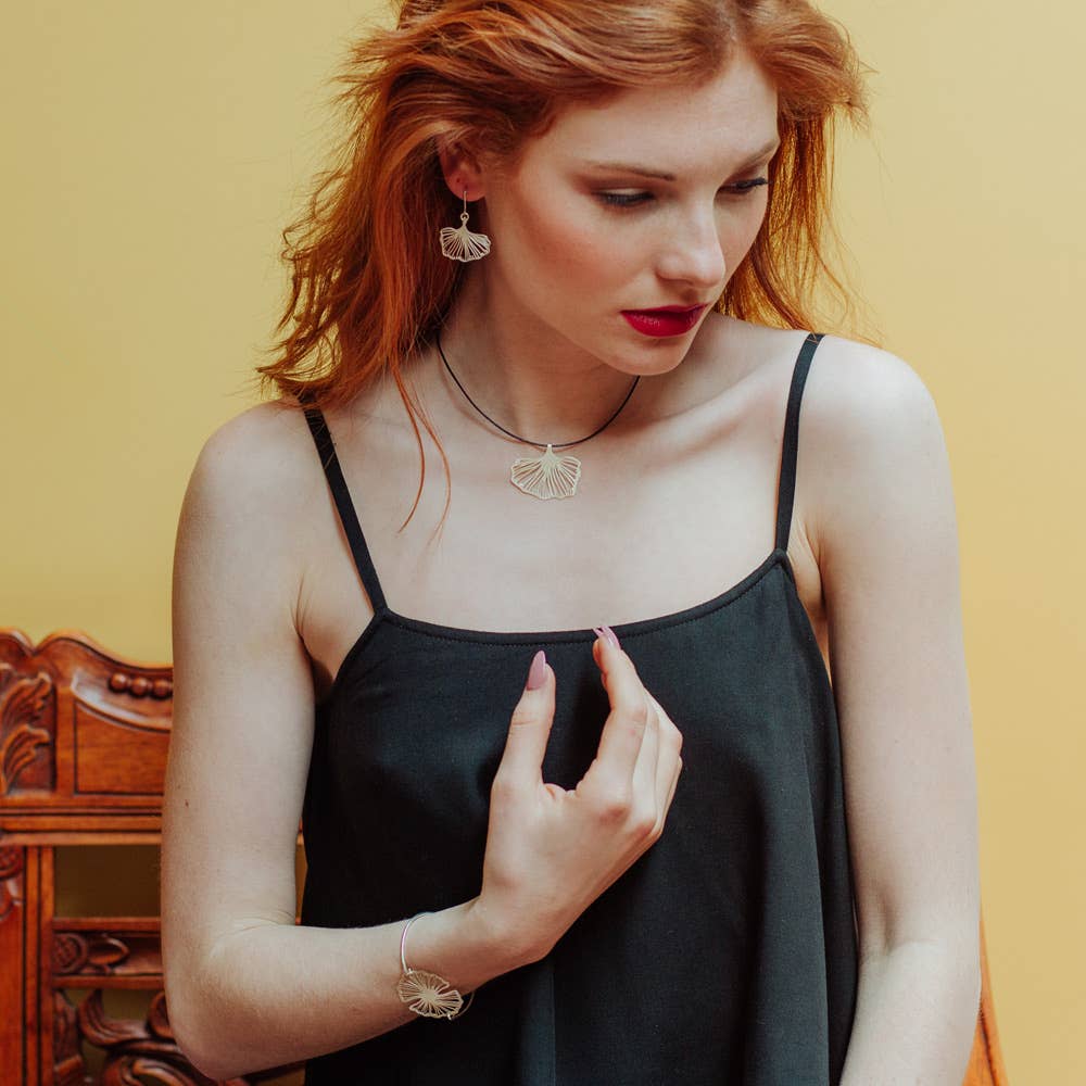 RAS - Wholesale Dangle Earrings - Ginkgo Biloba Silver Plated Earring1