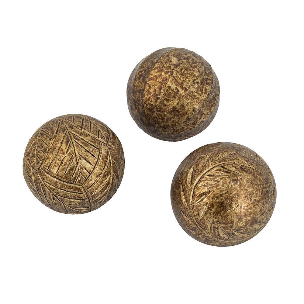 A&B Home Group Inc. - Wholesale Decorative Tabletop Object - S/3 D3.5" Artisan Leafwood Wooden Orbs0