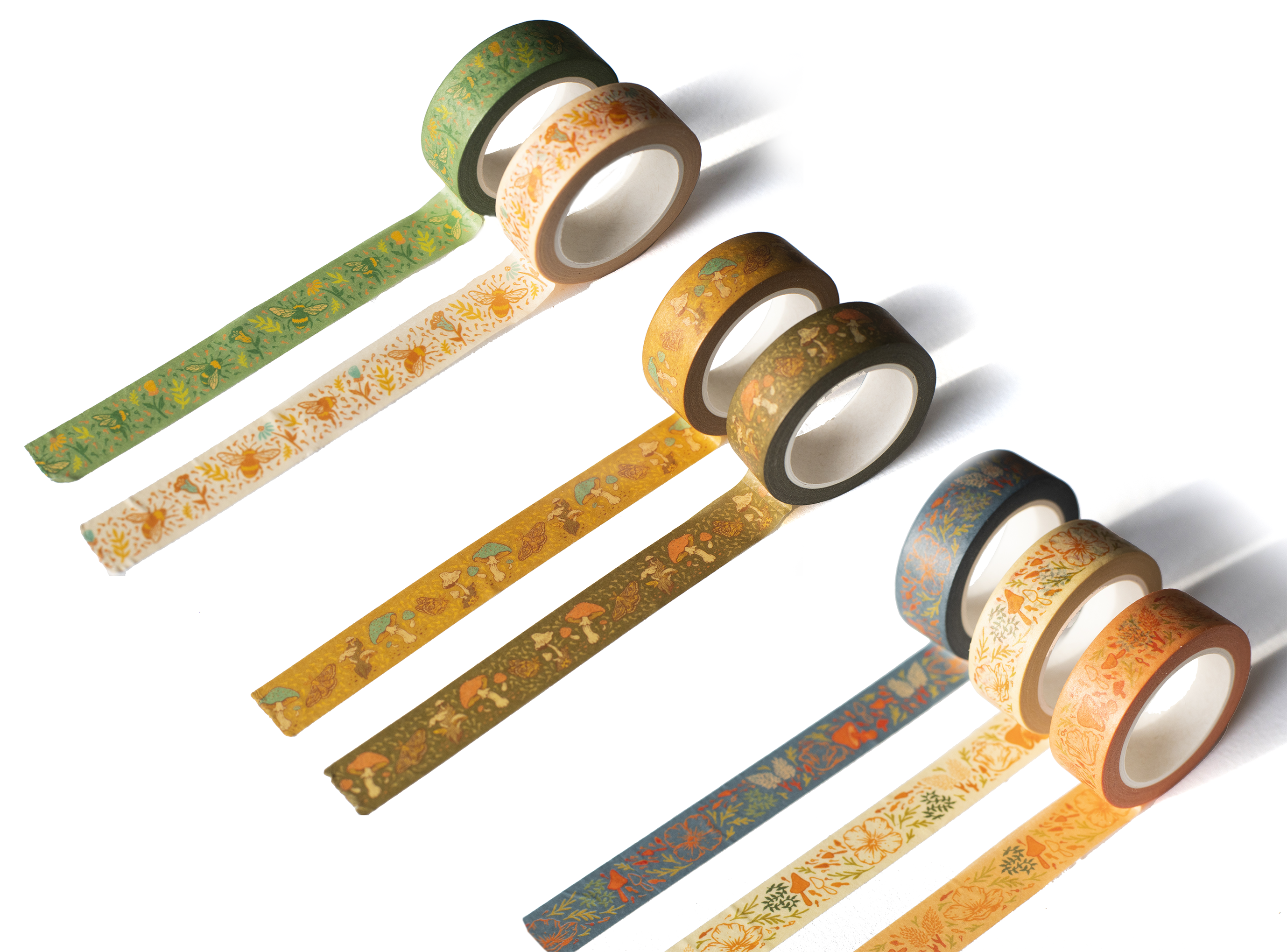 Mustard Beetle - Wholesale Washi Tape - Floral, Poppies + Mushrooms, 1/2" Washi Tape Roll3