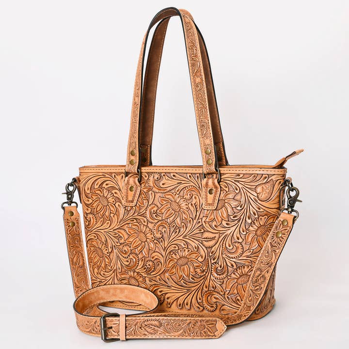 ADBG1141 American Darling Hand Tooled Leather Tote -Western Floral Carved Purse for wholesale by LS Western