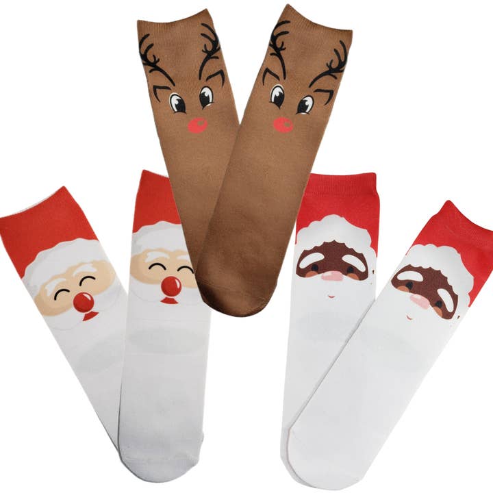 Santa & Rudolph Socks, Comfort and Casual, Toddler to Adult for wholesale by Dapper Xpressions