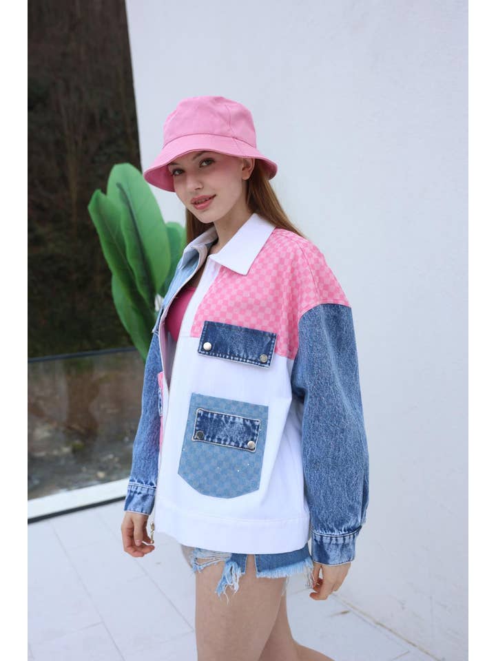 FENOMEN – wholesale Jeansjackor – Dam – Tvåfärgad rosa jeansjacka
