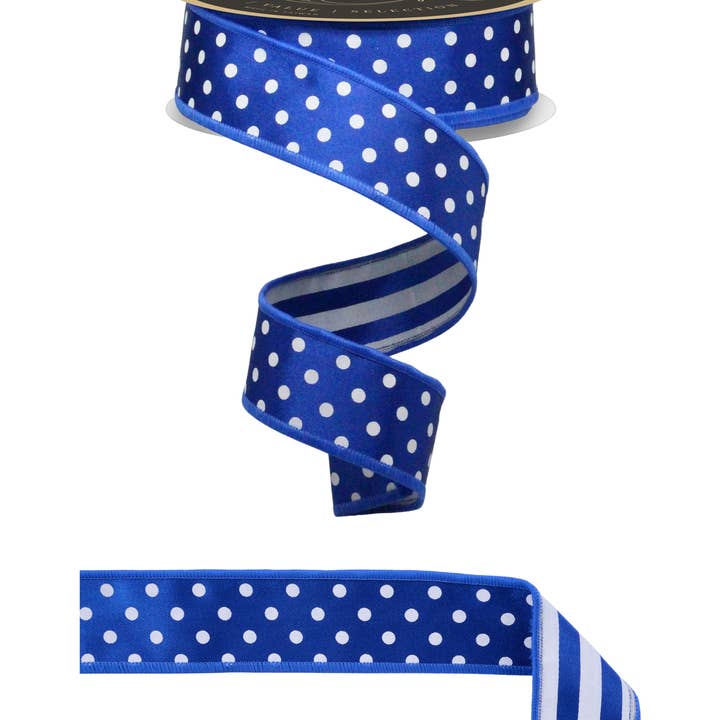 1.5"X10Yd Polka Dot/Stripe/Fused Royal Blue/White LX305525 for wholesale by DecoExchange