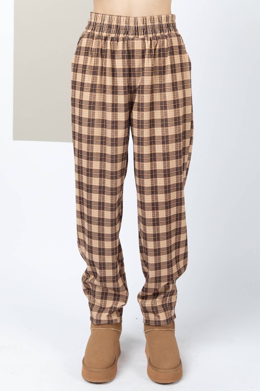 VERY J - Wholesale Pants - Women's - NP70310-Corduroy Flannel Plaid Cozy Comfy Pants0