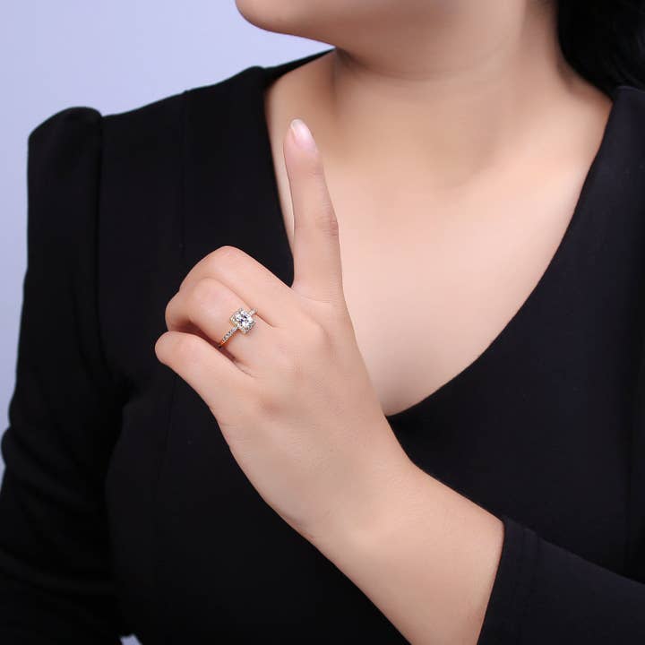 Aim Eternal - Wholesale Multi-Stone Ring - CZ 16k Gold Filled Princess Cut Diamond Cubic Bezel Set Ring Wedding Band Birthday Christmas Gift U-3101