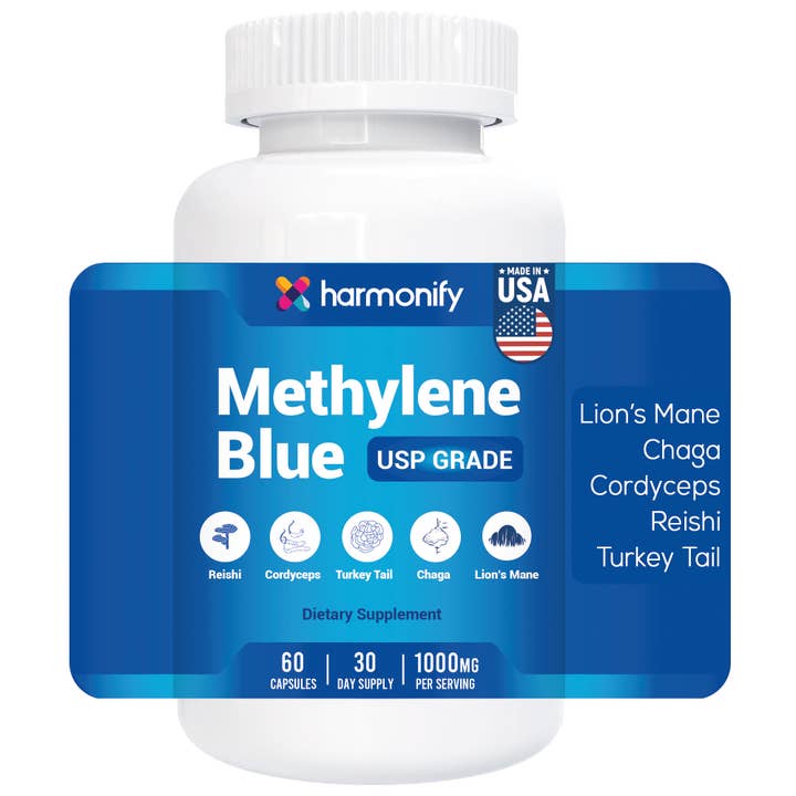 Methylene Blue Capsules with Lion’s Mane, Chaga, Cordyceps for wholesale by HARMONIFY