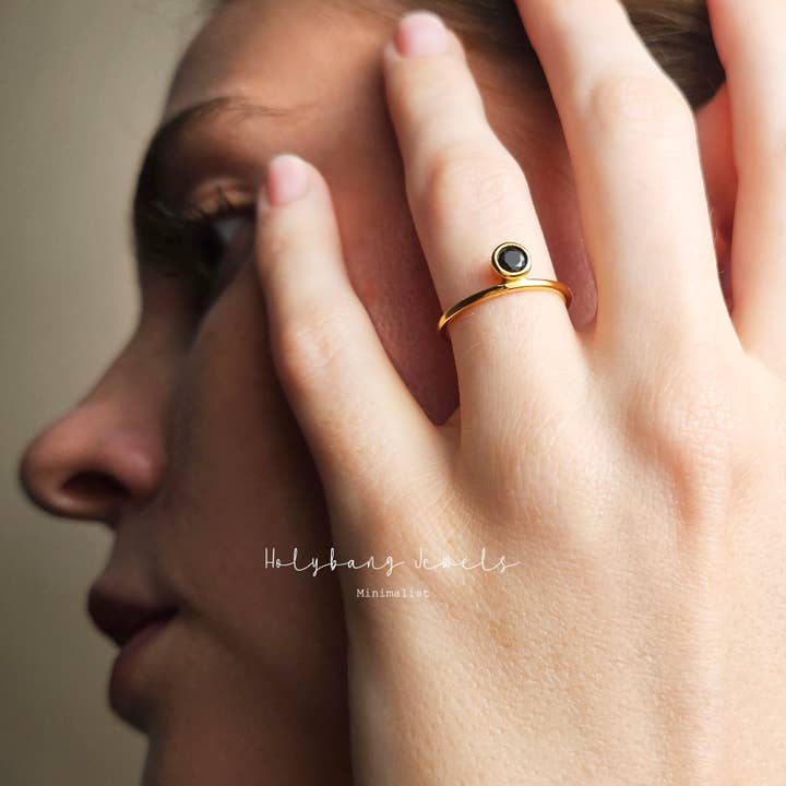 HolyBang Jewels - Wholesale Single Stone/Solitaire Ring - ONYX STACKABLE RING - R-FT1034