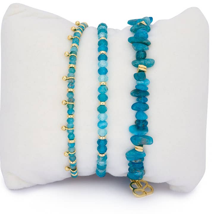 Conjunto de Pulseiras de Apatita e Ouro Laguna por atacado de Boho Betty