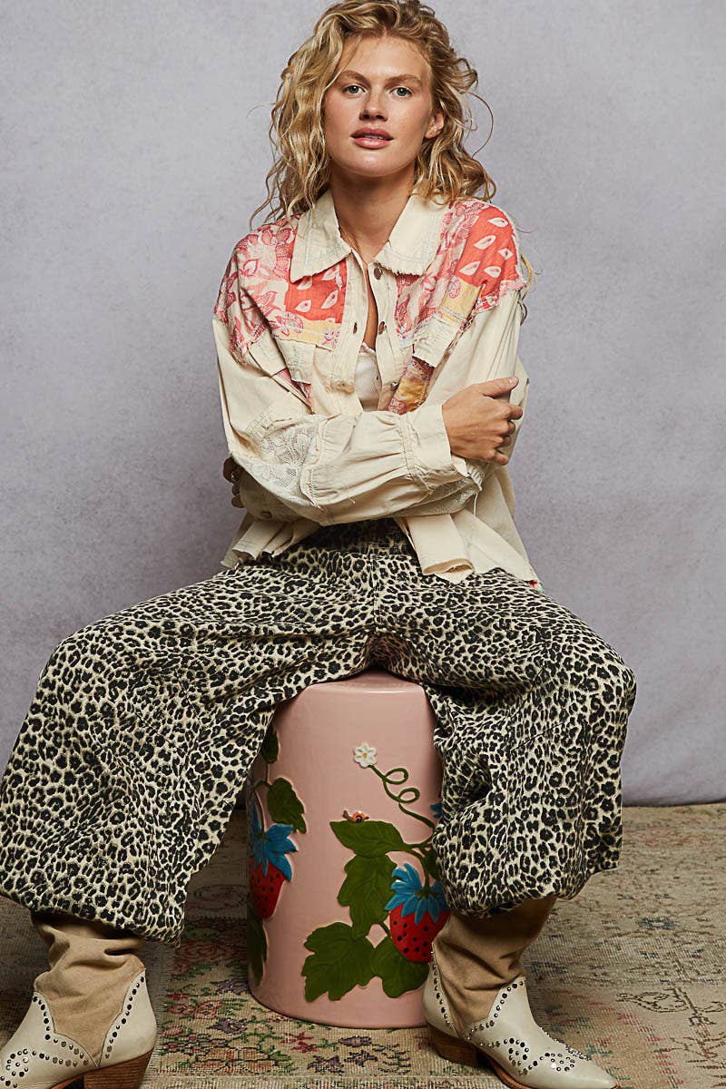 Pol Clothing - Wholesale Shirt Jacket/Shacket - Women's - Balloon sleeve printed woven mixed denim shacket SALE37