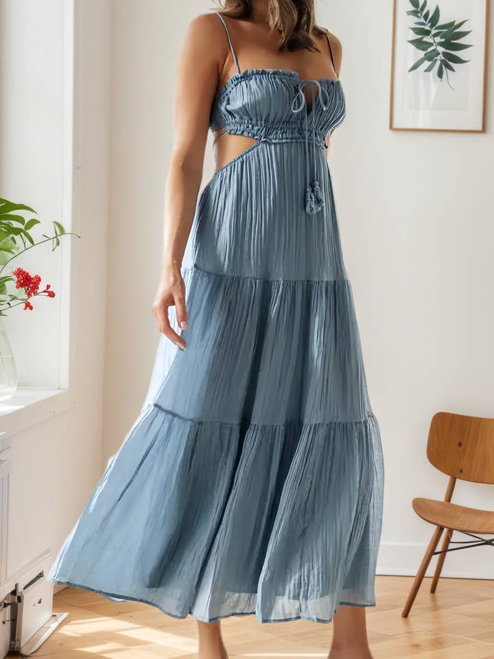 Ulivary – wholesale Klänning - Dam – Ulivary midi-klänning med utskuren fyrkantig urringning och tunna axelband2