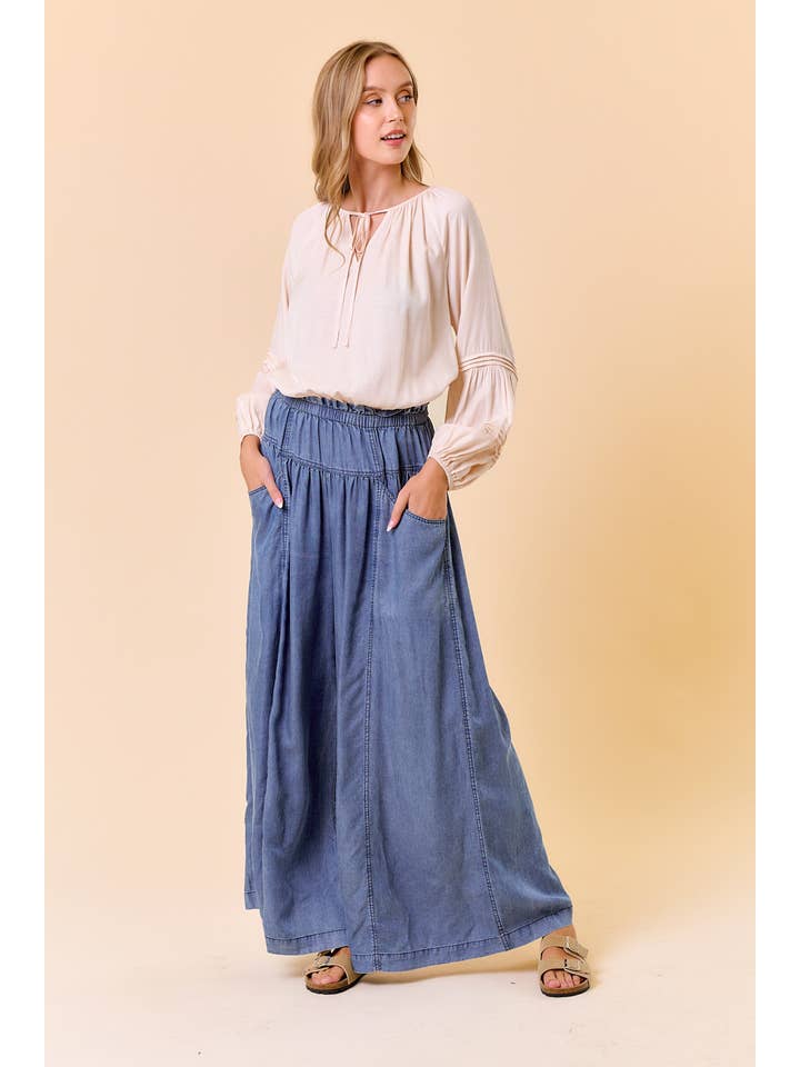 Doe and Rae - Wholesale Pants - Women's - TENCEL DENIM VOLUME WIDE-LEG PANT W/ SLANT POCKETS - 8823P