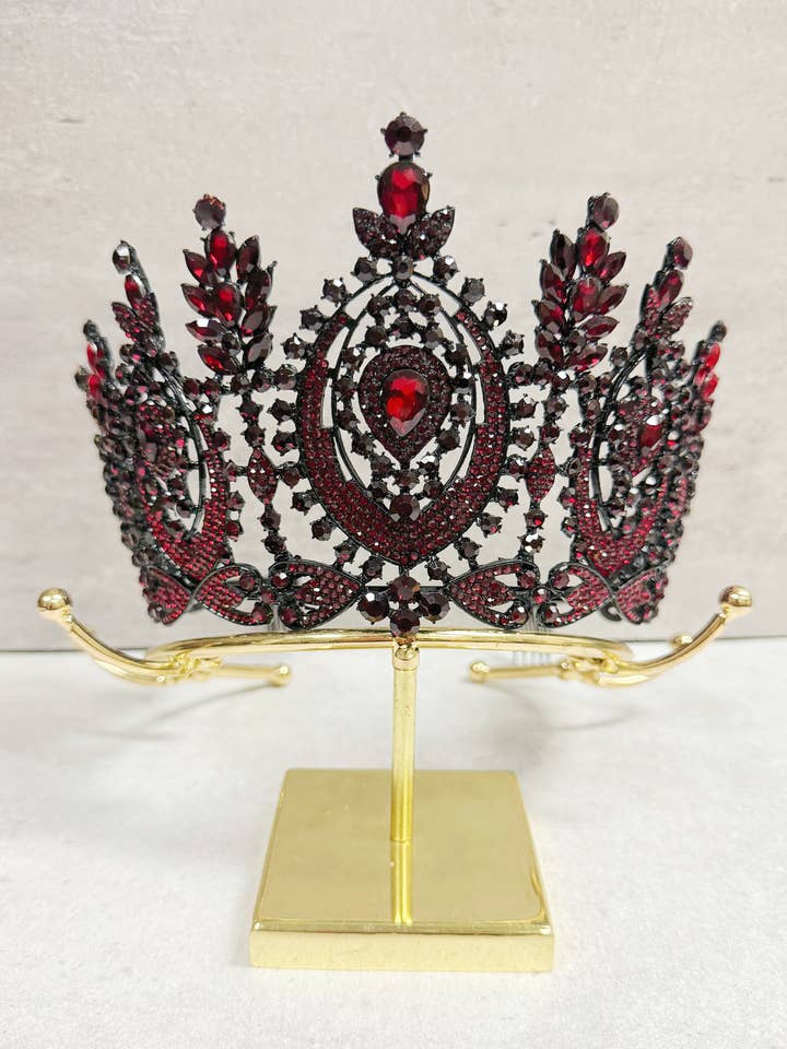 Black Crown, Goth Wedding Crown, Red Crystal Crown for wholesale by Happy Dream Gifts