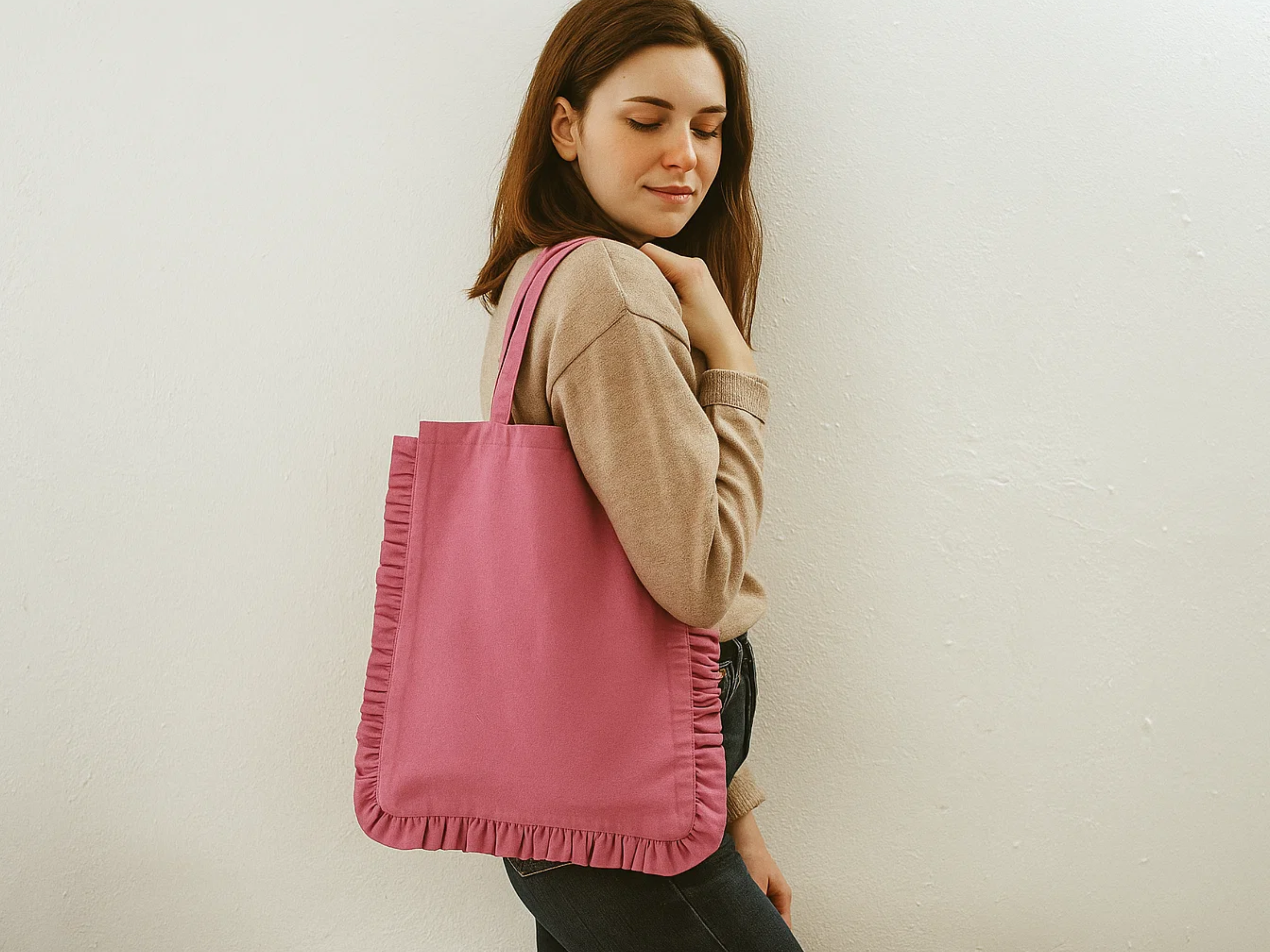 House of Kraft Jewelry & Accessories - Wholesale Tote Bag - Women's - Canvas Ruffle Tote | Canvas Colored Tote Bag | Unbranded 36