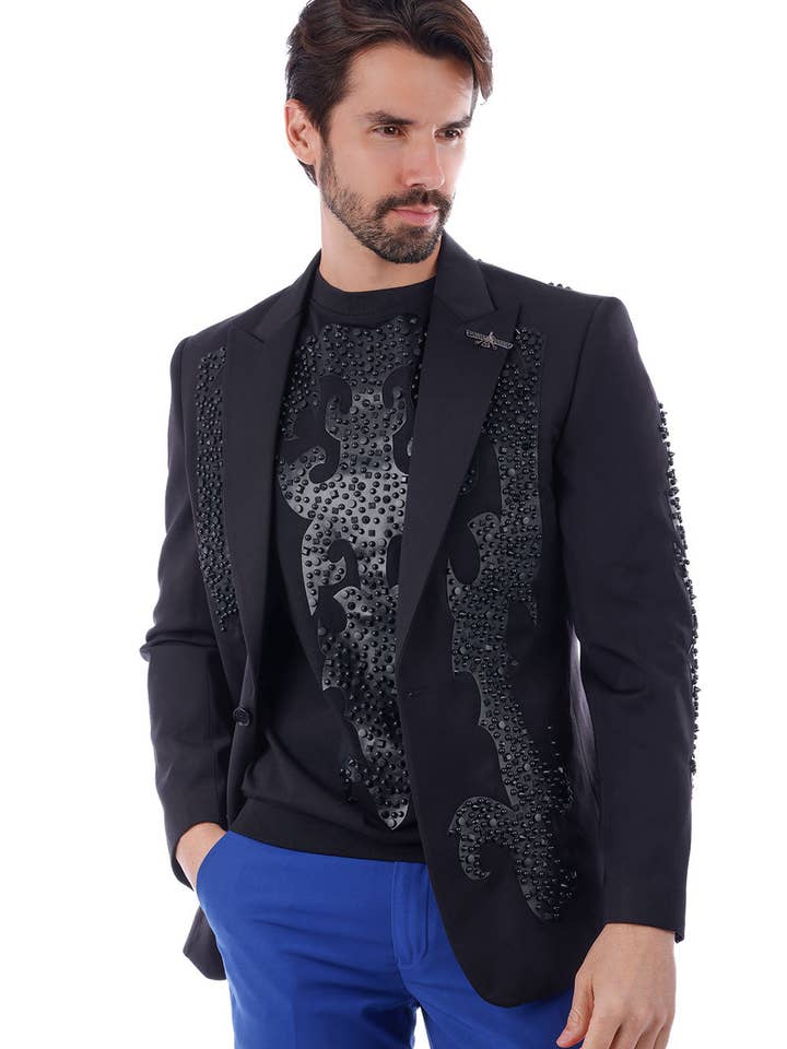 Men's Jewels Studded Rhinestone Peak Lapel Blazer 4EBL35 for wholesale by BARABAS