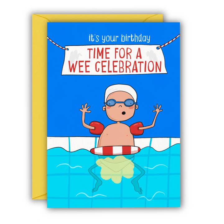 Funny Kid’s Birthday Card - Wee Celebration Swimming Pool for wholesale by RUNNING WITH SCISSORS