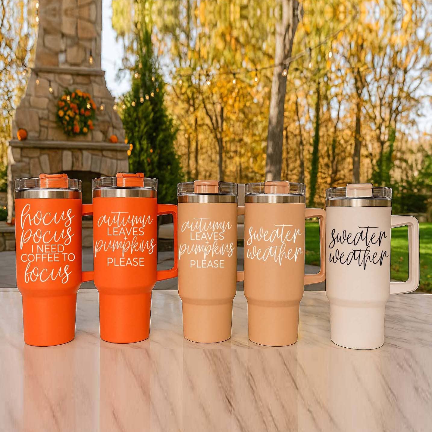 Gia Roma - Wholesale Insulated Mug/Tumbler - Fall 40oz Tumblers with Lid & Straw, Autumn Drinkware Mugs48