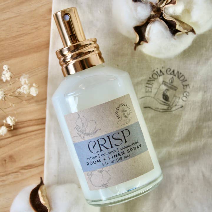Crisp Room + Linnen Spray | 4 oz Glazen Fles + Gouden Spuitmond voor wholesale door Eunoia Candle Co.