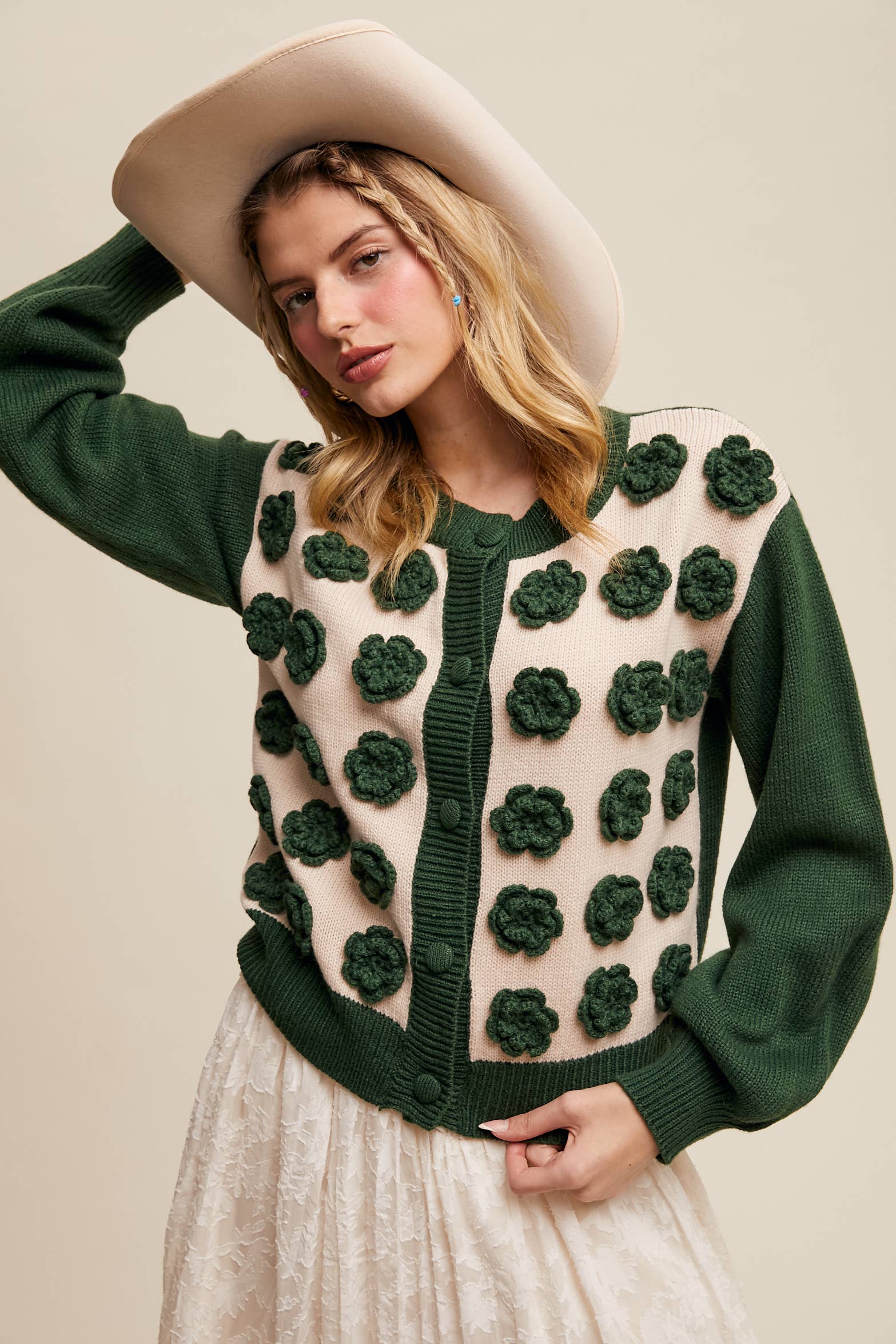 Listicle - Wholesale Cardigan - Women's - Handmade Rose Applique Knit Cardigan33