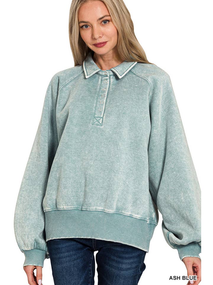 Vanilla Monkey - Wholesale Sweatshirt - Women's - Acid Wash Fleece Button Up Collared Pullover4