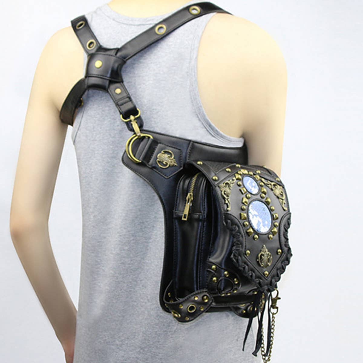Black STEAMPUNK ONE-SHOULDER DIAGONAL BAG PURSE_CWAB0639 for wholesale on Faire4