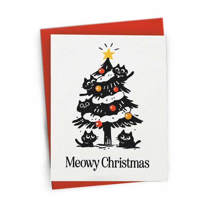 Meowy Christmas for Cat Lovers  - A2 Holiday Greeting Card for wholesale by Petty Paper Studio