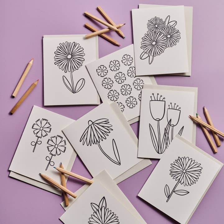 Florale Ausmalkarten: Box-Set mit 8 Karten für den Großhandel von Beau Paper Co.