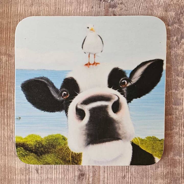Firkantet melamin coaster 'Seagull Moo' for engroshandel hos Lucy's Farm