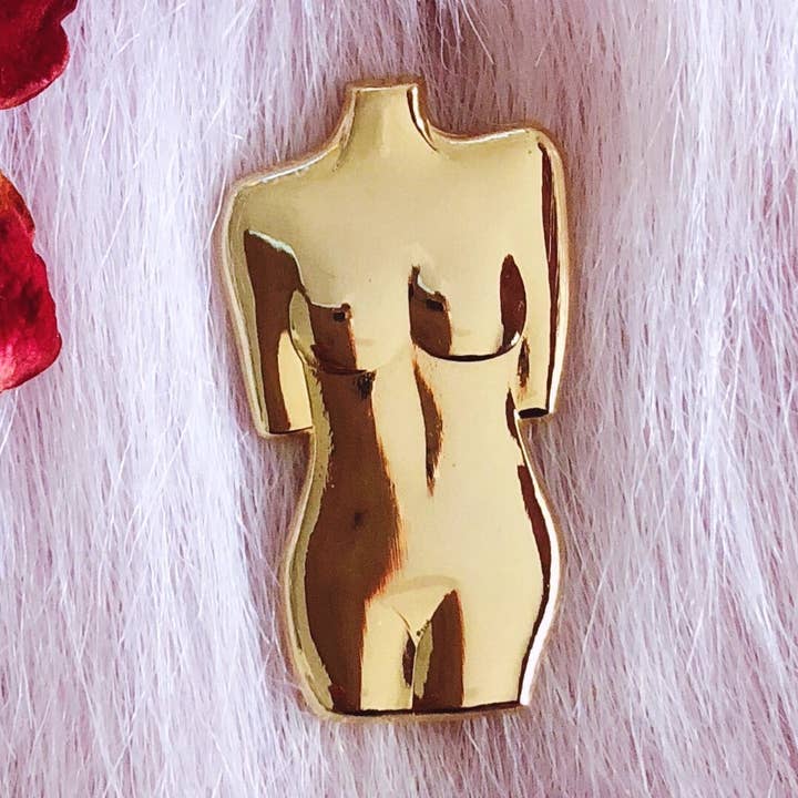 Venus Female Form 3D Lapel Pin in Gold for wholesale by Lilly Baik
