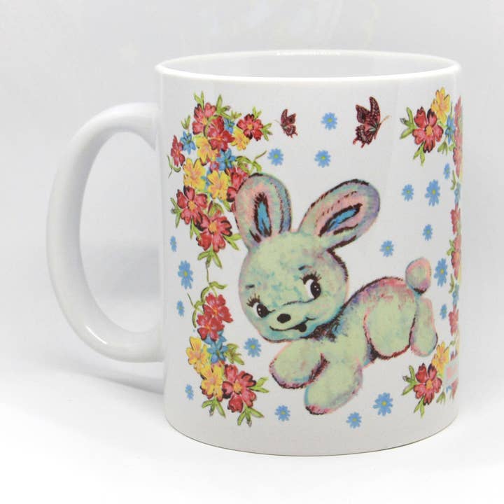 Bunny Rabbit Vintage Kitsch Mug Cup By Illustration for wholesale by Msdre