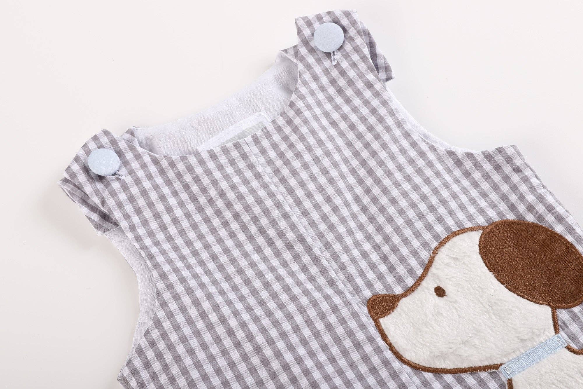 Lil Cactus - Wholesale Overalls - Baby - Gray Gingham Puppy Shortalls3