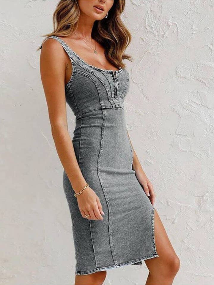 Vibesoothe - Wholesale Dress - Women's - Parisian-Denim Midi-Dress2